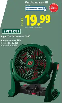 Lidl Ventilateur sans fil offre