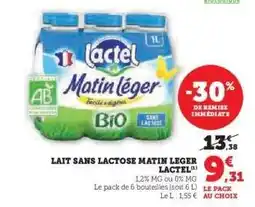 Hyper U Lait Sans Lactose Matin Léger Lactel offre
