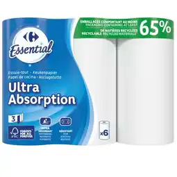 Carrefour CARREFOUR ESSENTIAL Essuie-tout blanc ultra absorption offre