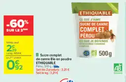Carrefour ETHIQUABLE Sucre complet de canne bio en poudre offre