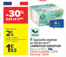 Carrefour CARREFOUR SENSATION Spécialité végétale au lait de coco offre
