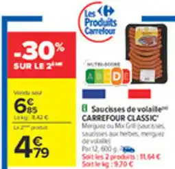 Carrefour CARREFOUR CLASSIC Saucisses de volaille offre
