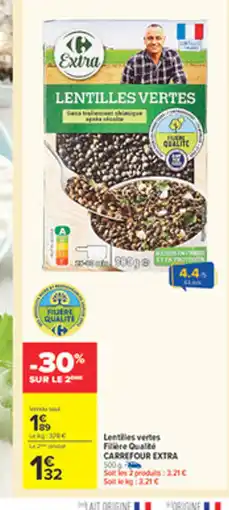 Carrefour CARREFOUR EXTR Lentilles vertes Filière Qualité offre