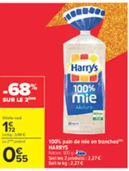 Carrefour HARRYS 100% pain de mie en tranches offre