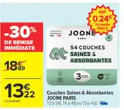 Carrefour JOONE PARIS Couches Saines & Absorbantes offre