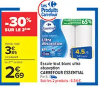 Carrefour CARREFOUR ESSENTIAL Essuie-tout blanc ultra absorption offre