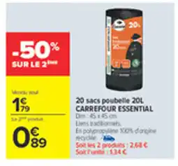 Carrefour CARREFOUR ESSENTIAL 20 sacs poubelle offre