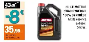 Autobacs Huile moteur 5w40 synergie 100% synthèse offre