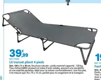 Provence Outillage Lit transat pliant 4 pieds offre