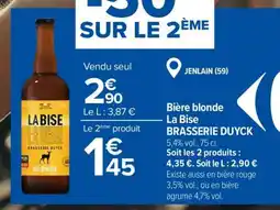Carrefour Bière blonde La Bise BRASSERIE DUYCK offre