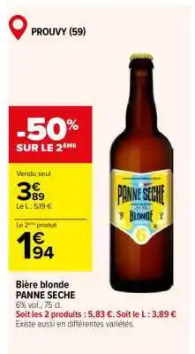 Carrefour Bière blonde PANNE SECHE offre