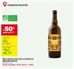 Carrefour Bière blonde d'été citron et basilic bio MOULINS D'ASCQ offre
