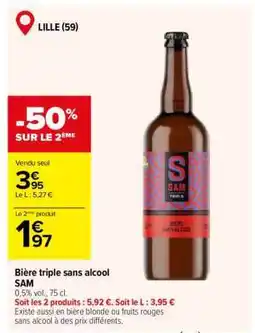 Carrefour Bière triple sans alcool SAM offre