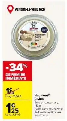 Carrefour Houmous SIMON offre