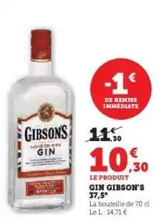 Hyper U GIN GIBSON'S 37,5° offre