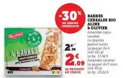 Hyper U BARRES CEREALES BIO ALINE & OLIVIER offre