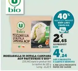 Hyper U Mozzarella di Bufala Campana AOP Pasteurisée U Bio offre