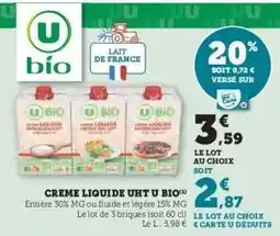 Hyper U CREME LIQUIDE UHT U BIO offre
