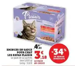 Hyper U ÉMINCÉS EN SAUCE POUR CHAT “LES REPAS PLAISIR” offre