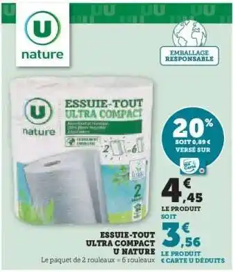 Hyper U Essuie-tout Ultra Compact U Nature offre