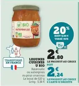 Hyper U Légumes Cuisinés U Bio offre