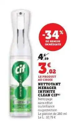 Hyper U Nettoyant Menager Infinite Clean Cif offre