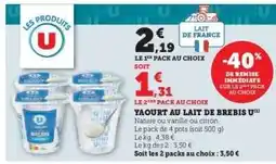 Hyper U Yaourt au lait de brebis U offre