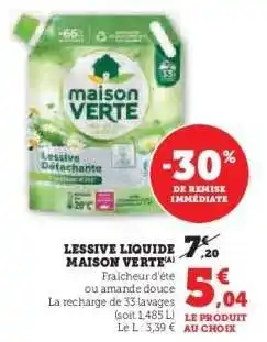 Hyper U Lessive Liquide 'Maison Verte' offre