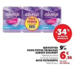 Hyper U Serviettes Pour Fuites Urinaires Always Discreet offre