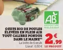 Hyper U Oeufs bio de poules élevées en plein air tout calibre pondus dans le Maine offre