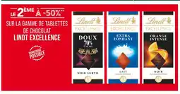 Match LINDT EXCELLENCE LE 2ÈME À -50% SUR LA GAMME DE TABLETTES DE CHOCOLAT LINDT EXCELLENCE offre