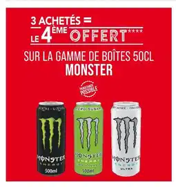 Match MONSTER 3 achetés = le 4ème offert sur la gamme de boîtes 50cl monster offre