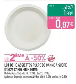 Match CARREFOUR HOME Lot de 10 assiettes pulpe de canne à sucre Ø18cm offre