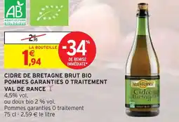 Intermarché Val de Rance Cidre de Bretagne brut bio pommes garanties 0 traitement offre