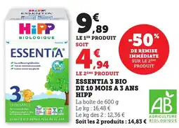 Maximarché Essentia 3 bio de 10 mois a 3 ans hipp offre