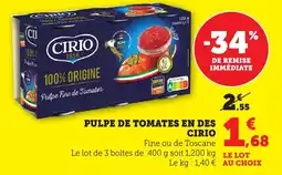 Maximarché Pulpe de tomates en des cirio offre