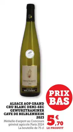 Maximarché Alsace aop grand cru blanc demi sec gewurztraminer cave de belblenheim 2023 offre