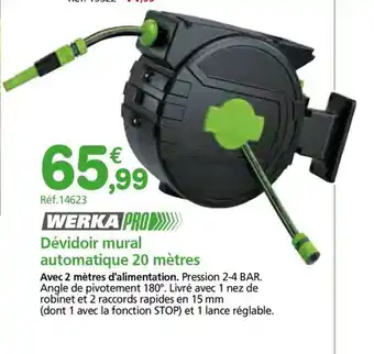 Provence Outillage WERKA PRO Dévidoir mural automatique 20 mètres offre
