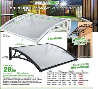 Provence Outillage Marquise en polycarbonate noire ou blanche offre