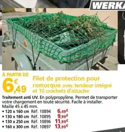 Provence Outillage Filet de protection pour remorque avec tendeur intégré et 10 crochets d'attache offre
