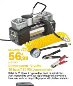 Provence Outillage Compresseur 12 volts 10 bars/150 PSI Double cylindre offre