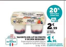 Super U Yaourts sur lit de fruits offre
