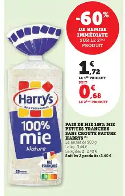 Super U HARRYS Pain de mie 100% mie petites tranches sans croute nature offre