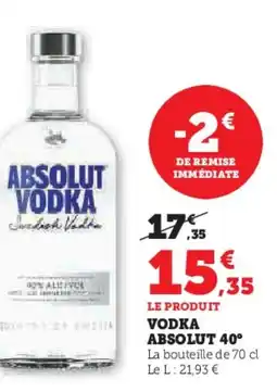 Super U ABSOLUT Vodka 40° offre