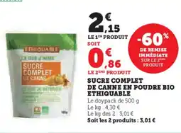 Super U ETHIQUABLE Sucre complet de canne en poudre bio offre