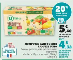 Super U Compotes sans sucres ajoutes u bio offre