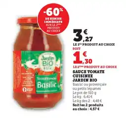 Super U JARDIN BIO Sauce tomate cuisinee offre