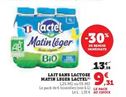 Super U LACTEL Lait sans lactose matin leger offre