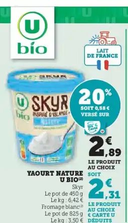 Super U Yaourt nature u bio offre
