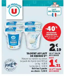 Super U Yaourt au lait de brebis u offre